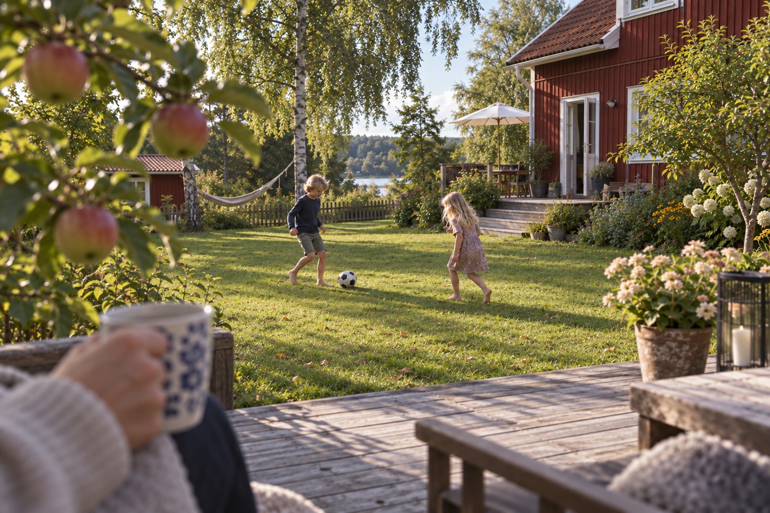 En varm sommardag vid villan. AI-genererad illustrationsbild.